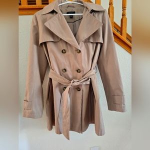 Halogen Double Breasted Rain Trench Coat with Removable Hood